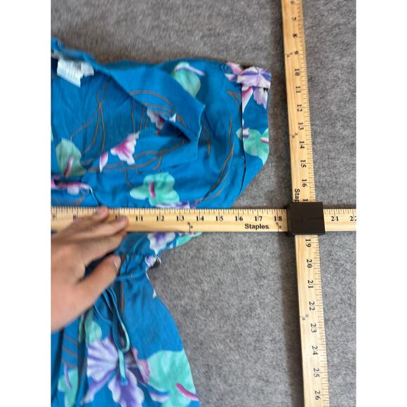 VINTAGE 80s LA Chic Mini Shirt Dress Girls Size 14 Blue Floral Tropical Beach - Picture 3 of 6
